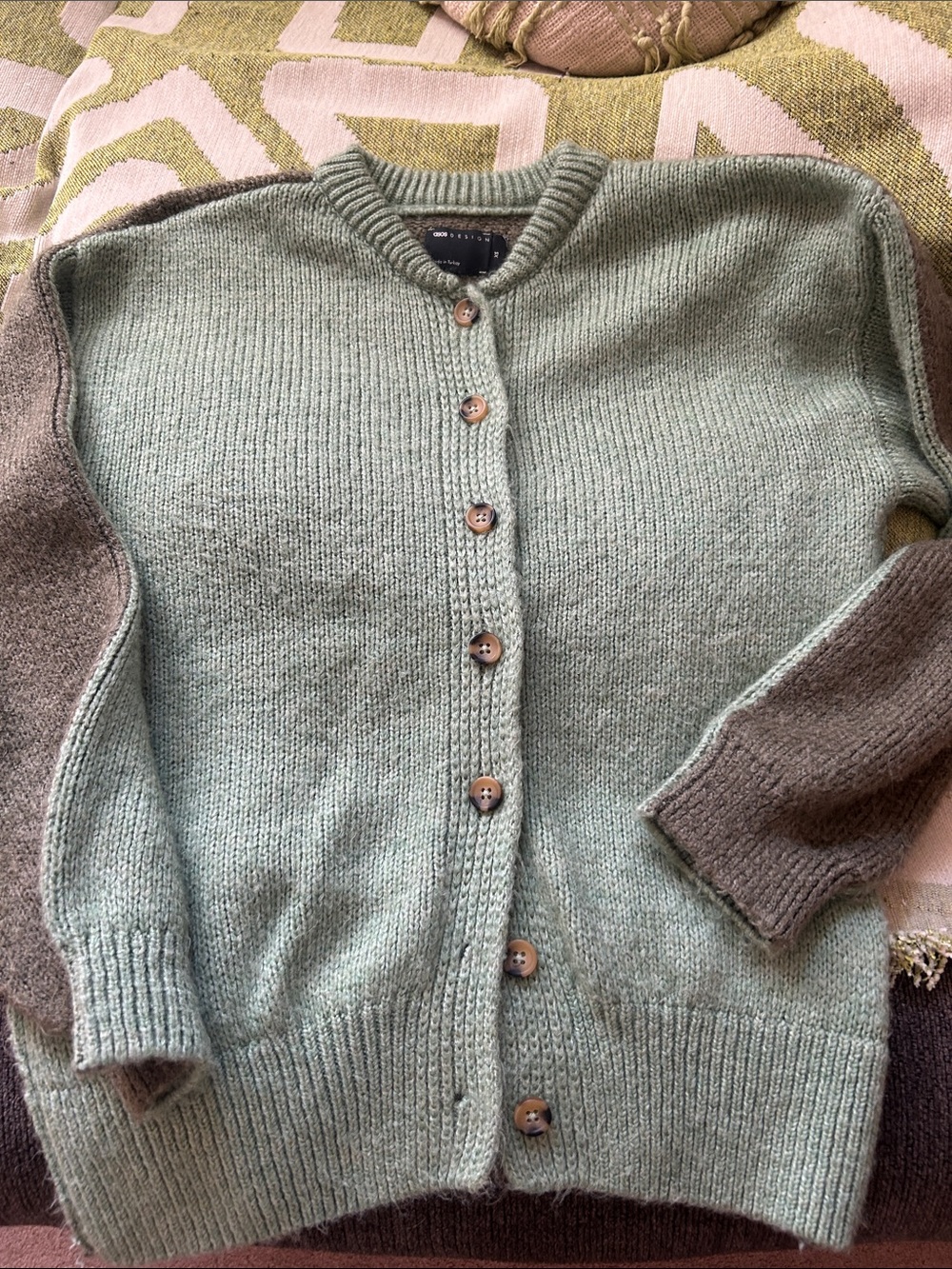 ASOS | Button-Front Women's Two-Tone Knit Cardigan Sweater